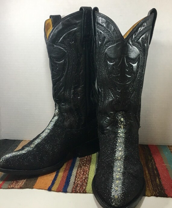 Black Exotic Stingray Cowboy Boots with Glitter men's size 7 E or women's size 9