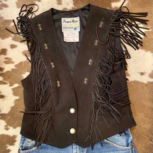 Amazing Vintage Black Suede Fringe Vest from Pioneer Wear woman’s size 12