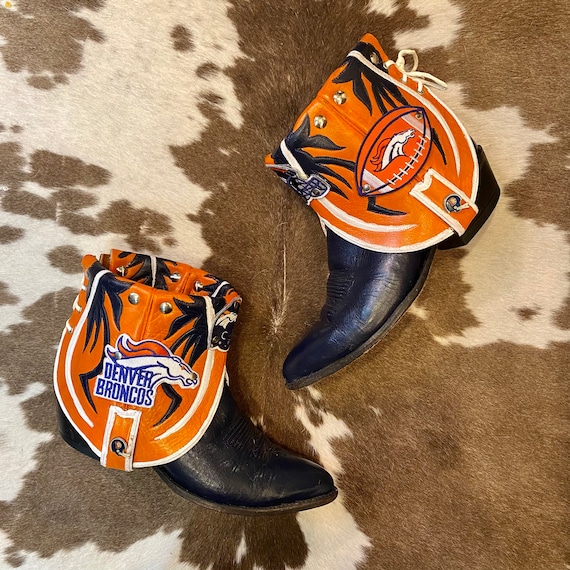 Handcrafted Denver Broncos Cowgirl Western Ankle Booties size 9 M