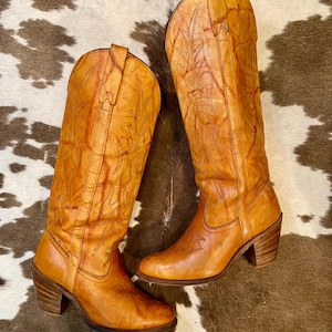 Tall Tan Leather Vintage Miss Capezio Cowgirl Western Boots women’s size 8 1/2 M