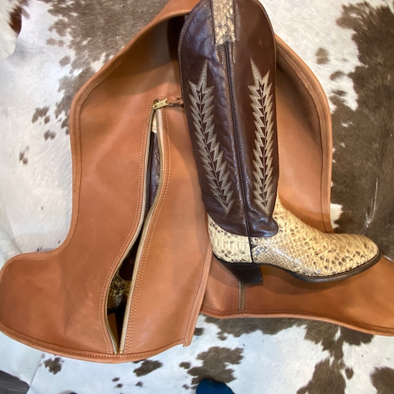 Natural Leather Cowboy or Cowgirl Riding Boots Holder or Carrier with Rose or Initials