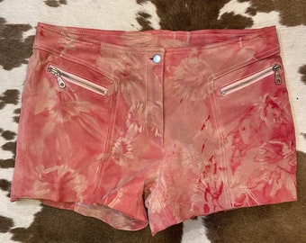 Tie Dyed Pink Suede Leather Shorts by Wilson Leather size 12