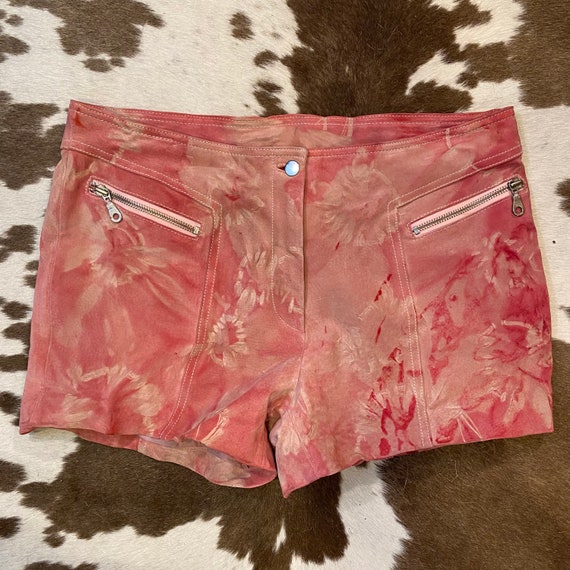 Tie Dyed Pink Suede Leather Shorts by Wilson Leather size 12
