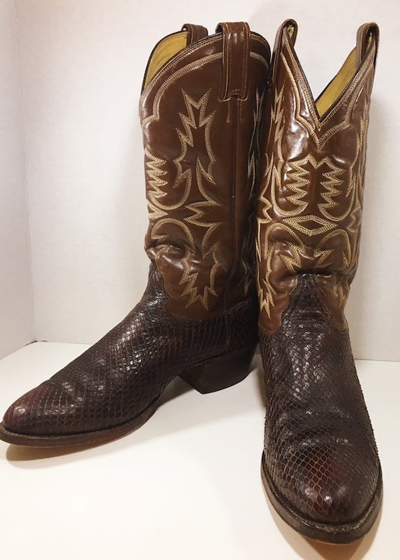 Brown Exotic Snakeskin Tony Lama Cowboy Boots Men's size 8 1/2 D, woman's size 10