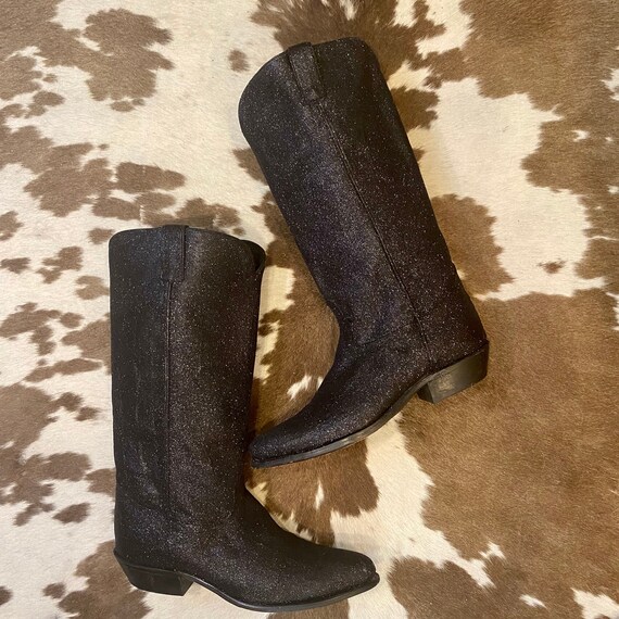 Tall Black Leather Glitter Sparkle Cowgirl Boots from Code West women’s size 10 M