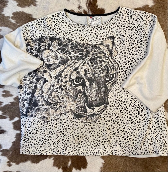Retro Sergio Vslente White Leopard Boxy Sweatshirt women’s size Large