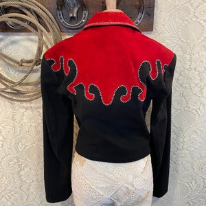 Vintage western Red Suede and Black Denim Studded Jacket womens size 8 image 2