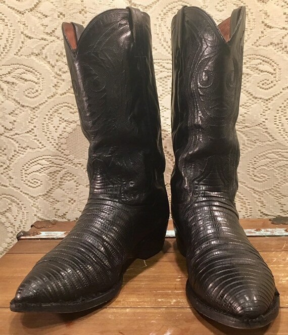 Black Leather Teju Lizard Raliegh Dan Post Cowboy Boots size 11 D