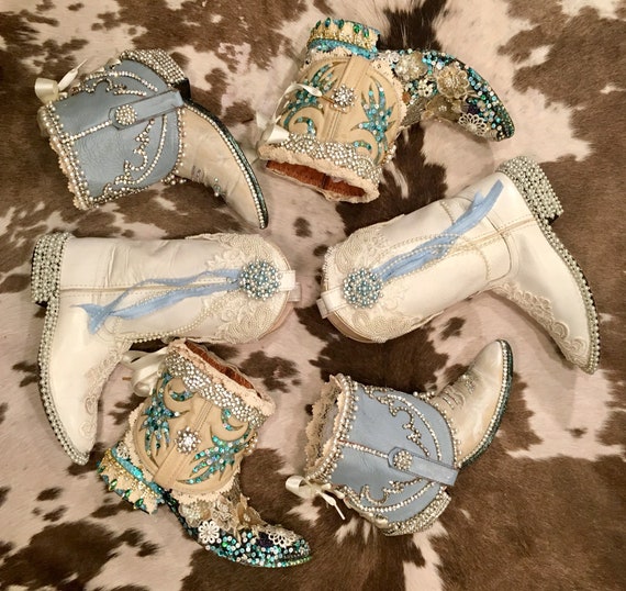 Custom Crafted Cowgirl Bridal Bling Boots - image 1