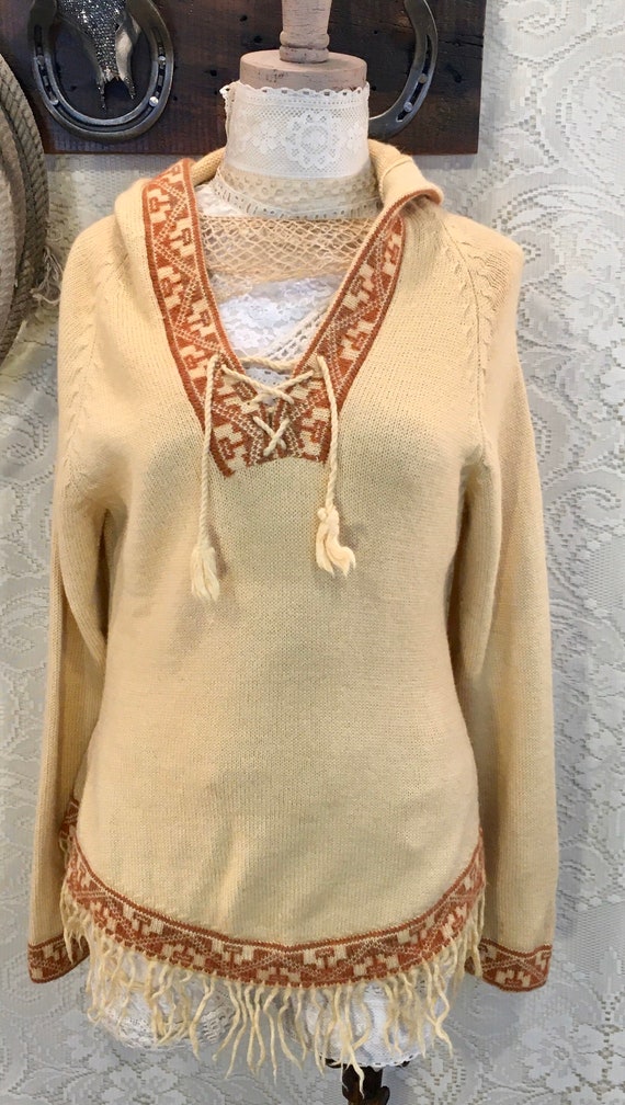 Butter Yellow vintage Alpaca Hoodie Sweater with … - image 3