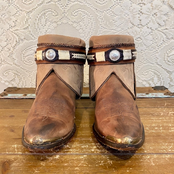 Handcrafted Brown and Beige Nocona Western Cowgirl Ankle Booties women’s size 8 1/2 M