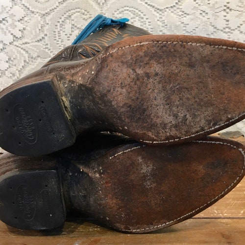 Handmade Beautiful Brown Leather Laramie shops Cowboy Boots mens size 8 woman’s size 9-9 1/2