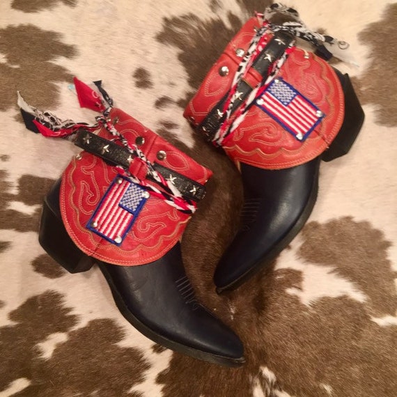 Hand crafted Navy any Red American Nocona Cowgirl Booties size 8 to 8 1/2