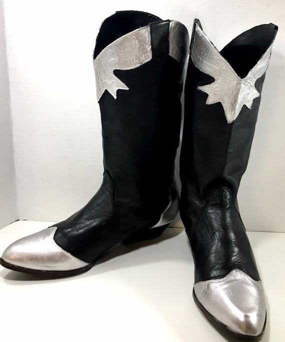 black and silver cowboy boots