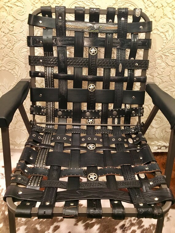 OOAK Leather Tooled Western Belt Folding Lawn Chair
