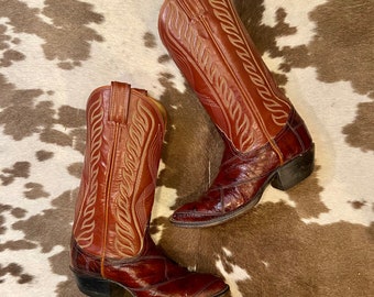 Exotic Vintage Eel and Whiskey Leather Black Label Tony Lama Cowboy Boots size 5 C