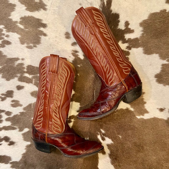 Exotic Vintage Eel and Whiskey Leather Black Label Tony Lama Cowboy Boots size 5 C
