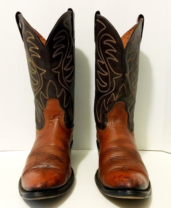 Collectors Acme Brown and Tan Stitched Cowboy or Cowgirl Boots 8 1/2 women's size 9 1/2