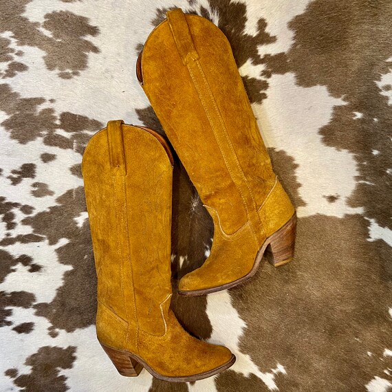 Tall Tan Suede Vintage Miss Capezio Western Cowgirl Boots size 7 M