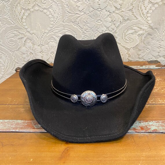 Black Fur Felt Rodeo Drive Stetson Cowgirl Hat with Silver Conchos size Medium