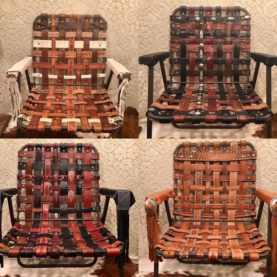 Vintage Western Tooled Belt Folding Lawn Chair