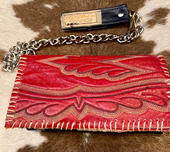 Handmade Leather Red and Navy Wallet/Phone Holder made from Vintage Cowboy Boots