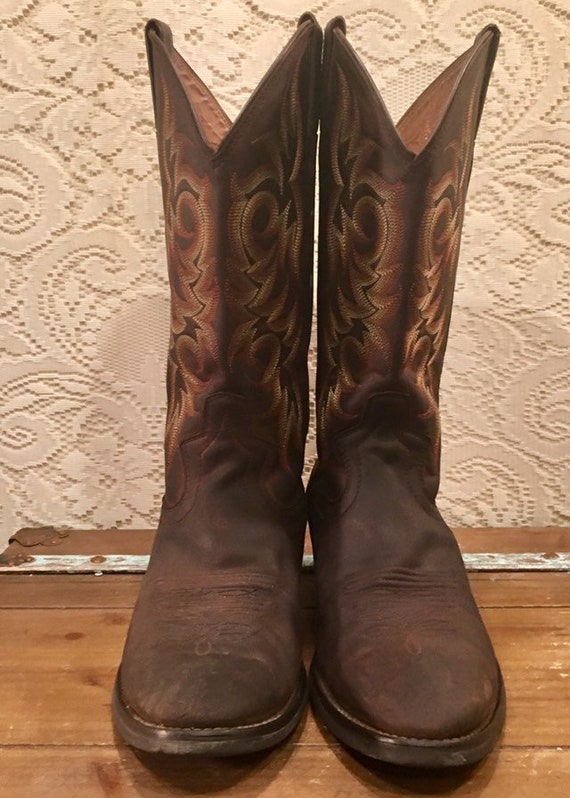 Brown Stiched Justin Cowboy Boots men's size 9D woman's size 11
