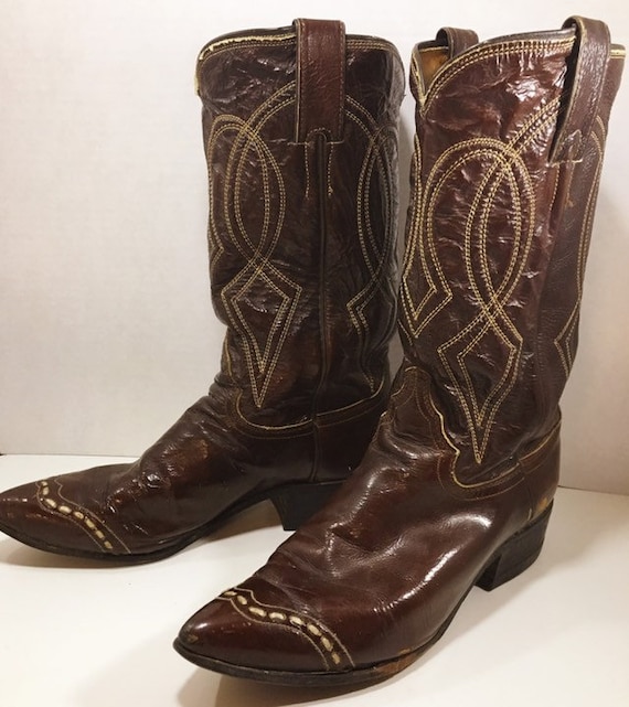 Brown Stiched Justin Cowgirl Boots size 6 1/2