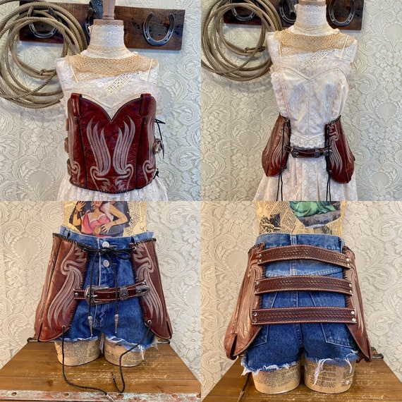 Handcrafted Western Cowboy Boot Corset Belt Whiskey Leather Black Label Tony Lama Boot women's size Large