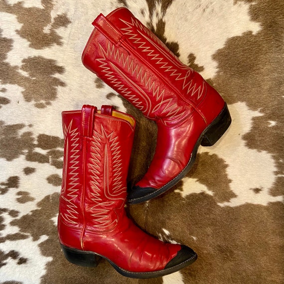 Black Label Vintage Tony Lama Red and Black Leather 1970’s Cowgirl Boots women’s size 10 M