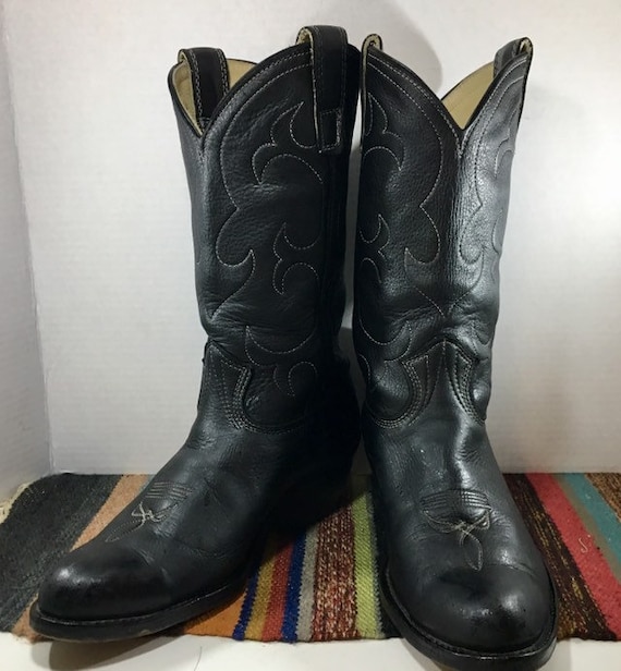 Black Leather Cowboy Boots with White Stitching men's size 9 1\2 women's size 11