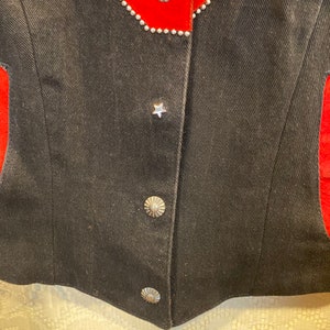 Vintage western Red Suede and Black Denim Studded Jacket womens size 8 image 10