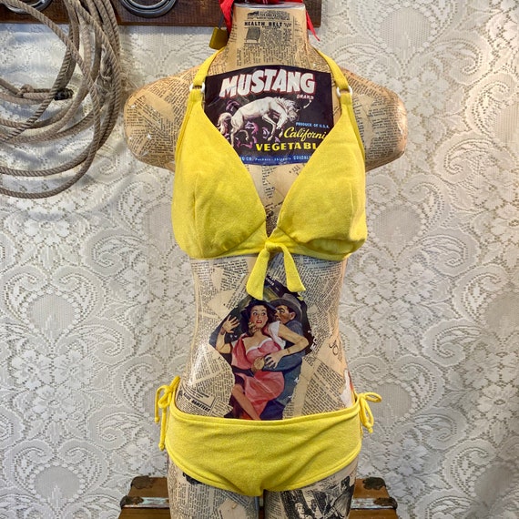 Vintage Sunny Yellow Pin Up Bikini size Medium to Large