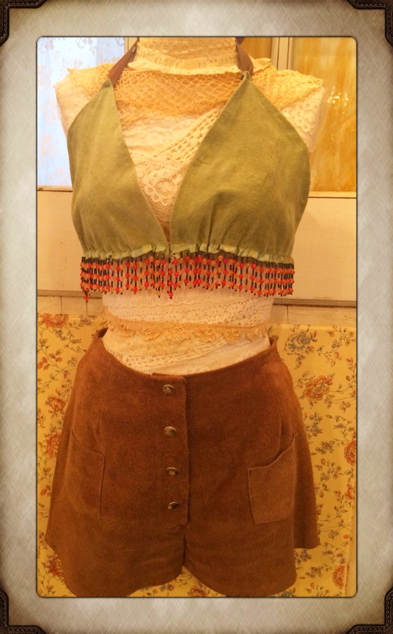 Vintage Tan Suede Shorts with pockets and Snap Buttons