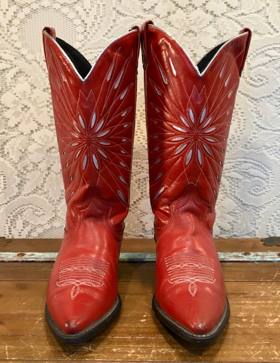 Red Hot Leather Vintage Acme Cowgirl Boots with Starburst inlays size 6 M