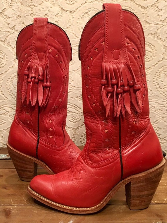 Red Hot Red Miss Capezio Cowgirl Boots with Fringe size 7