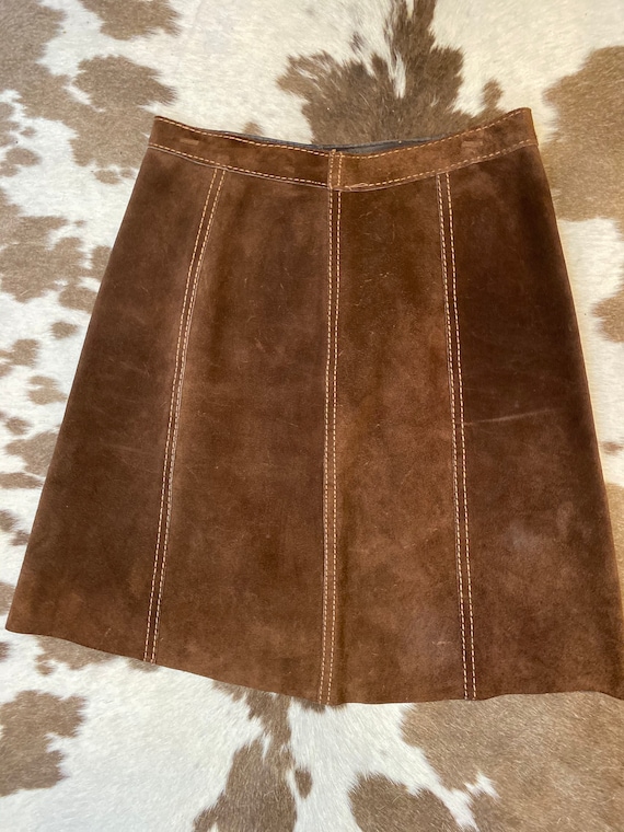 1970’s Reversible BrownSuede and Leather A-line Skater Skirt women’s S-M Waist 27”