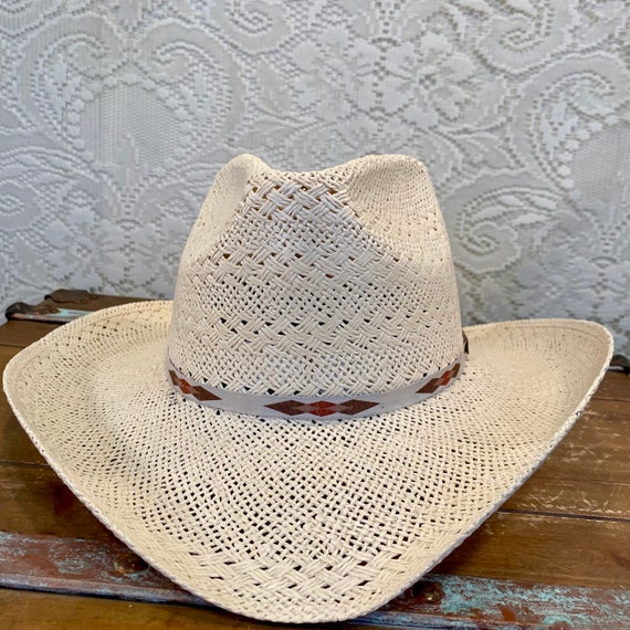 NOS Palm Straw Cowgirl Cowboy Hat by Larry Mahan Milano Hat Co size 7 1/4 or 58