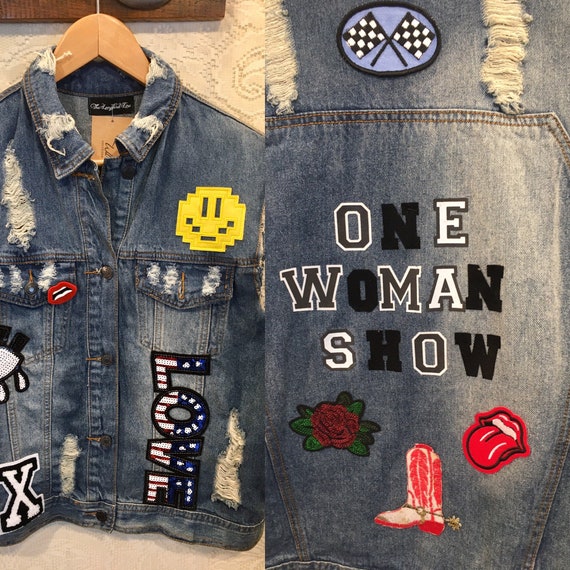 One woman show, Embellished Denim Vest with Patch… - image 1