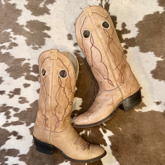 Beautiful Bone Color Vintage Leather Black Label Tony Lama Cowboy Boots size 8 1/2 women size 9 1/2 to 10