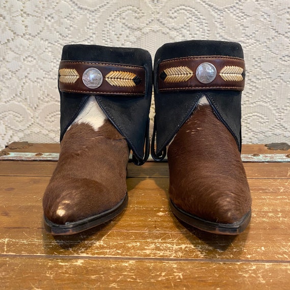 Hand crafted vintage cow hair Code West Cowgirl Western Ankle Boots size 6