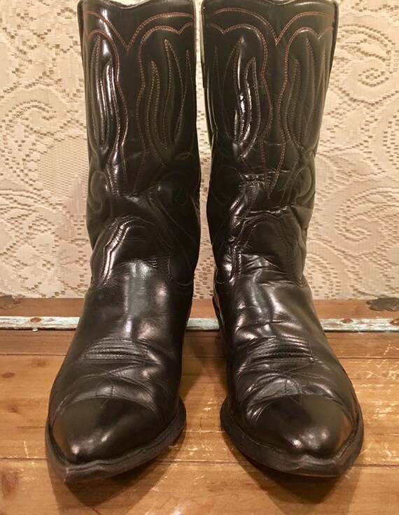 Black Leather Cowboy Boots with Rainbow Stitching men's size 10D