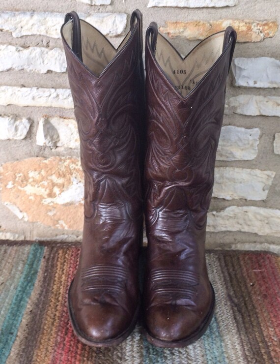 Vintage Brown Stitched Larry Mahan Cowboy Boots size 10