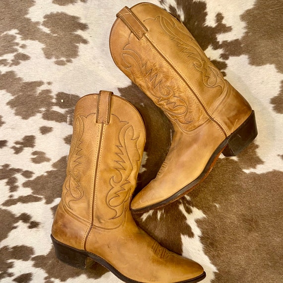 Vintage Buttery Tan Leather Code West Cowboy Western Boots size 12 M