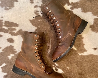 Vintage Brown Leather Lace Up Granny Packer Western Boots from Acme women’s size 7 1/2 M