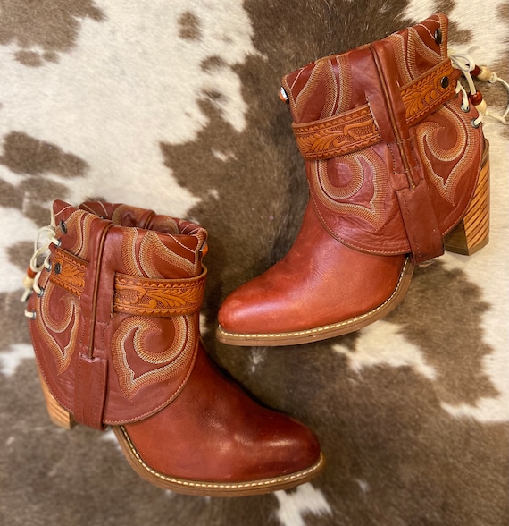Whiskey Red Miss Capezio Cowgirl Western Handcrafted Ankle Booties size 7 1/2 M