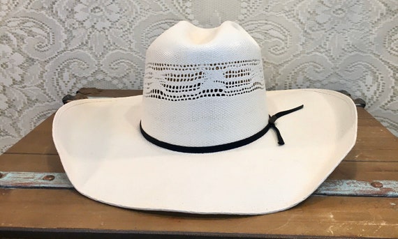 White Straw Lonestar Perferated Cowboy Hat With Black Band NOS