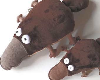 Puffy Platypus Pillow Plush, Small or Big, Furry Duck Billed Platypus Stuffie Toy, Funny Australian Plushie