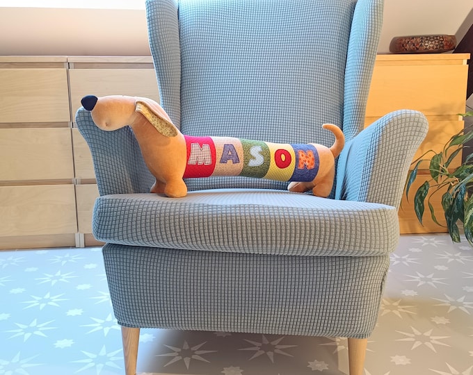 Personalized Stuffed Animal – Handmade Dachshund Plush Toy With Name – Baby Shower Gift – Custom Dog Plush – Kids' Name Plushie