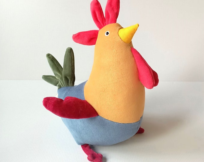 Little Rooster, Soft Plush Chicken, Blue and Brown Poultry